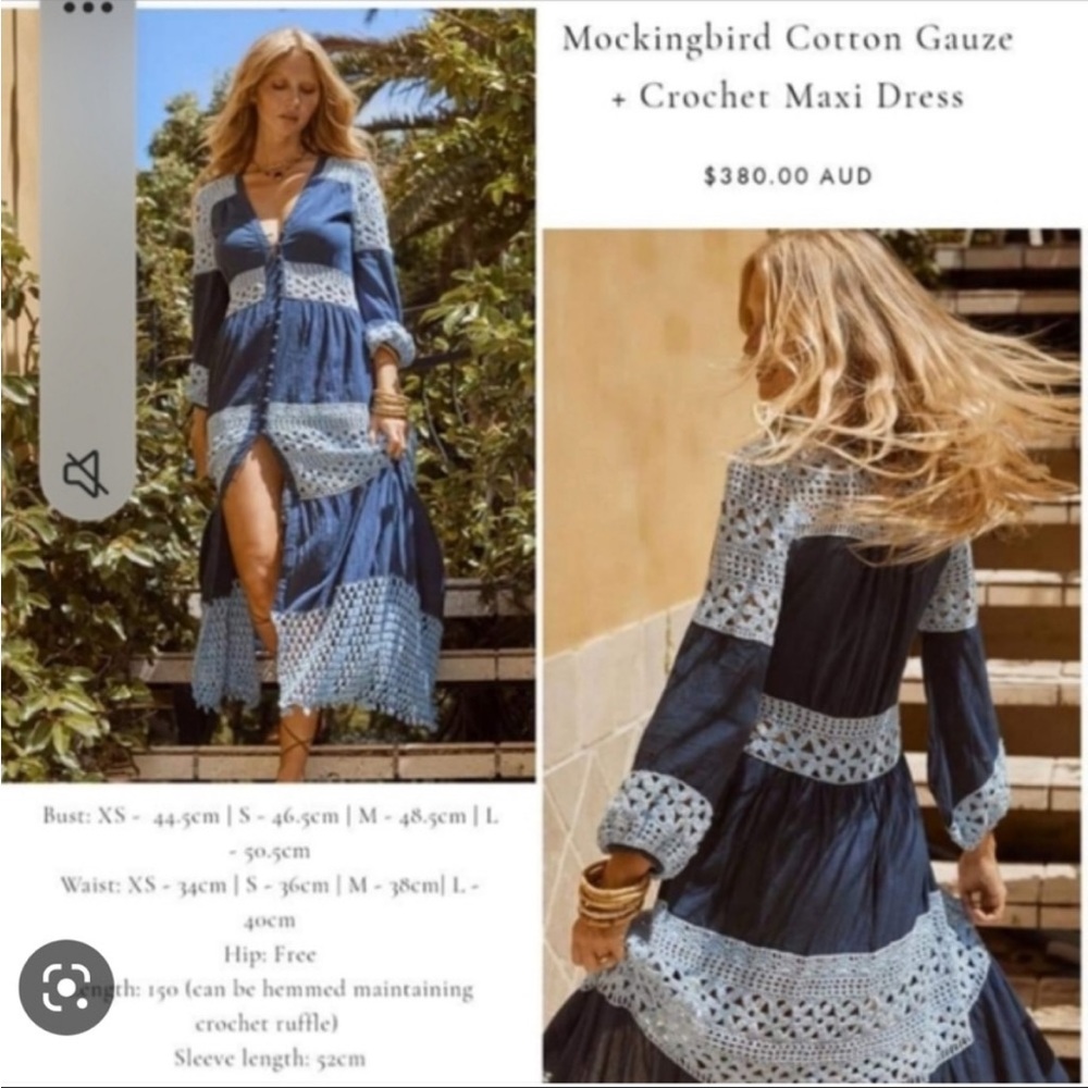 Chasing Unicorns Blue and navy Crochet mockingbird Dress L or XL - Picture 10 of 16